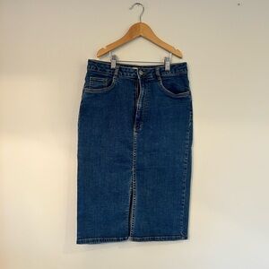 Zara Blue Denim Skirt with Contrast Stitching